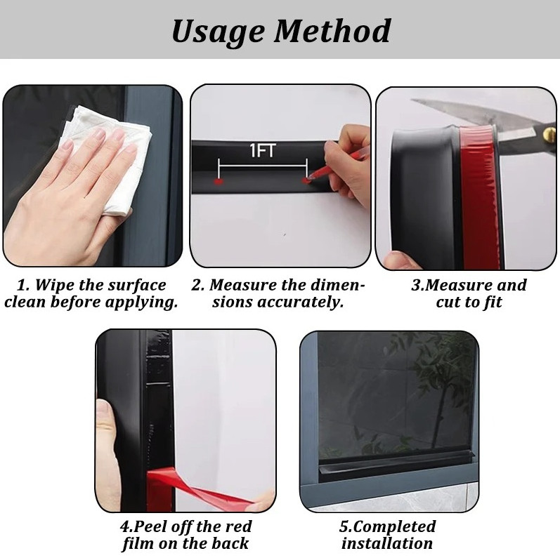 1pc Window Water Blocking Strip 1m Rainproof Sealing Weatherstrip – NEW