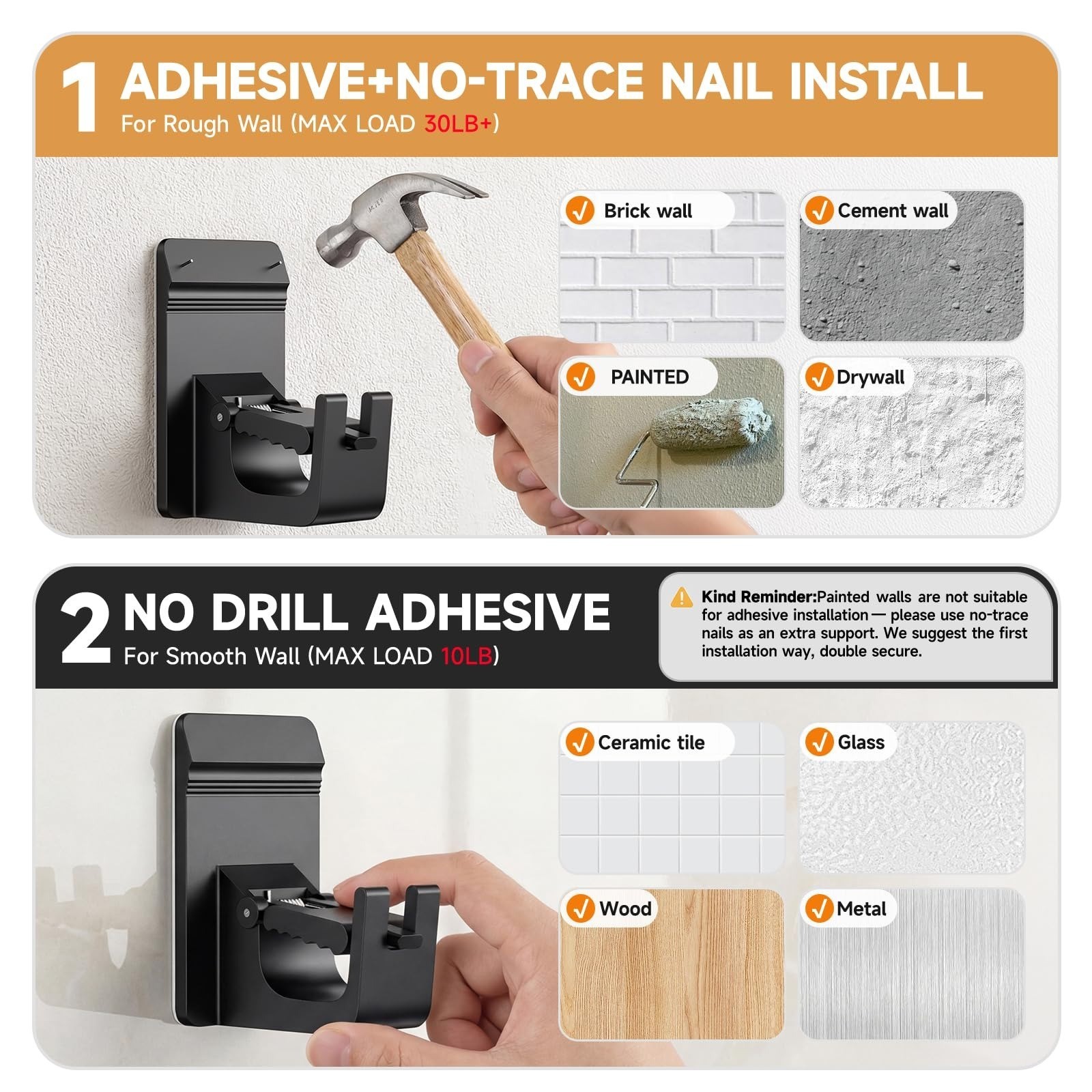Universal Heavy Duty Curtain Rod Brackets, No Drill Curtain Rod Brackets with Ad