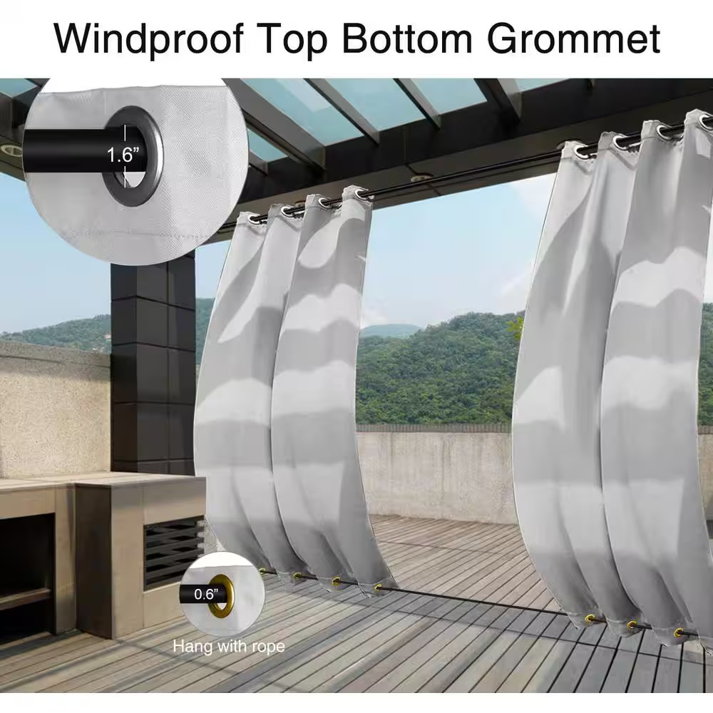 50 In. W X 96 In. L Water & Wind Resistant Outdoor Curtain for Patio Porch Gazeb