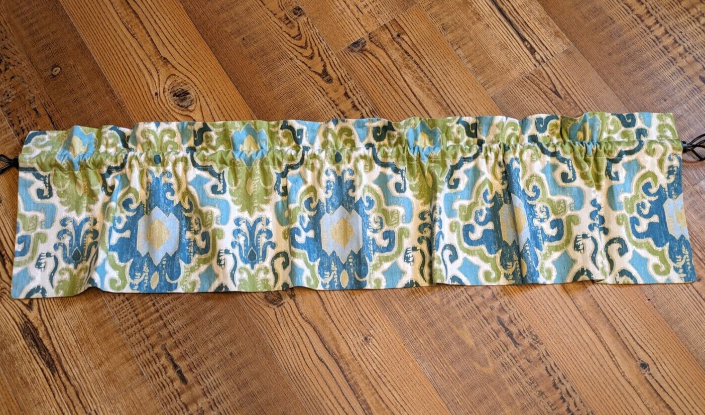 Torquoise, Aqua, Green & Ivory Patterned Lined Straight Valance 52″x11.5″