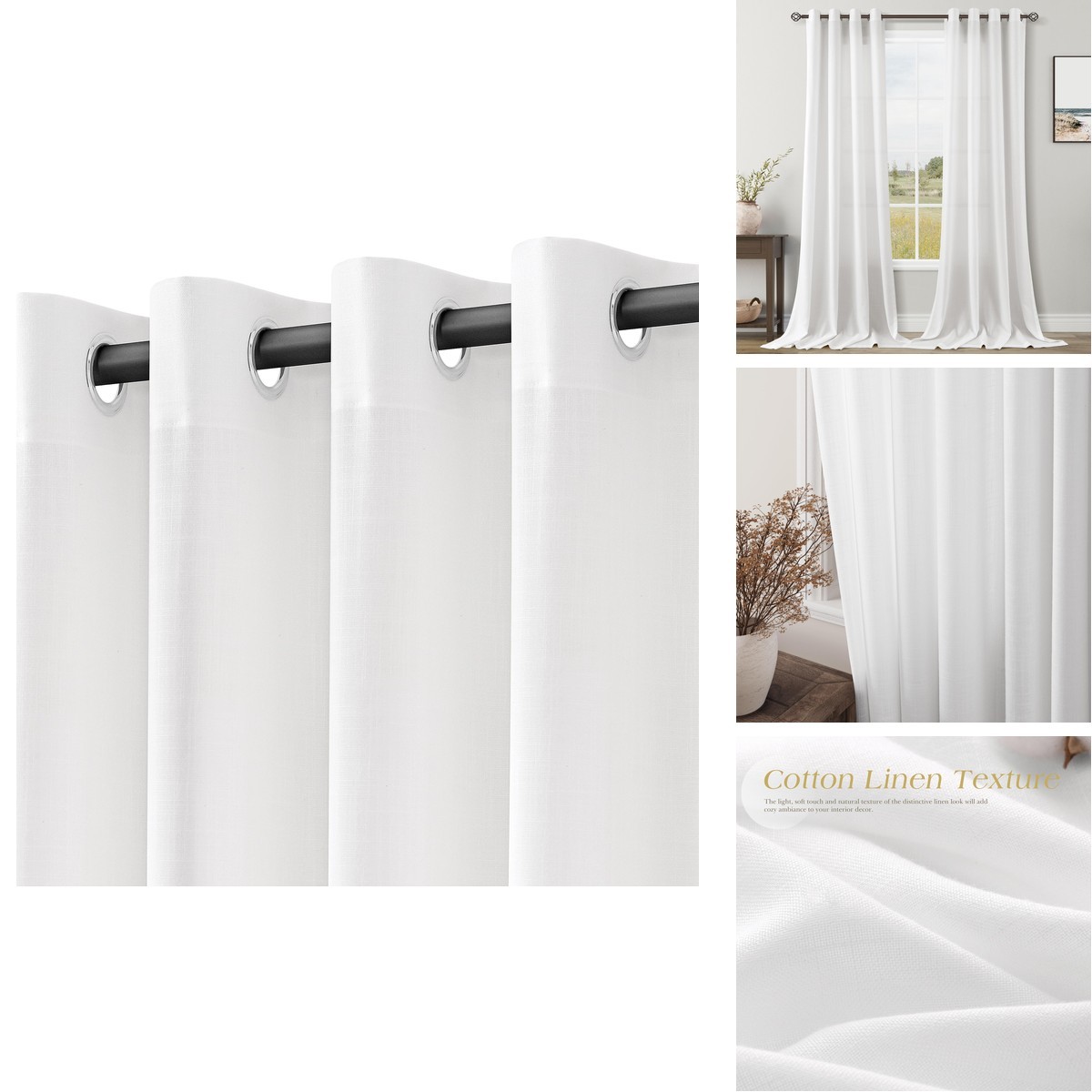 Nanspring White Linen Curtains 144 Inch Length Living Room Extra Long 2 Panels