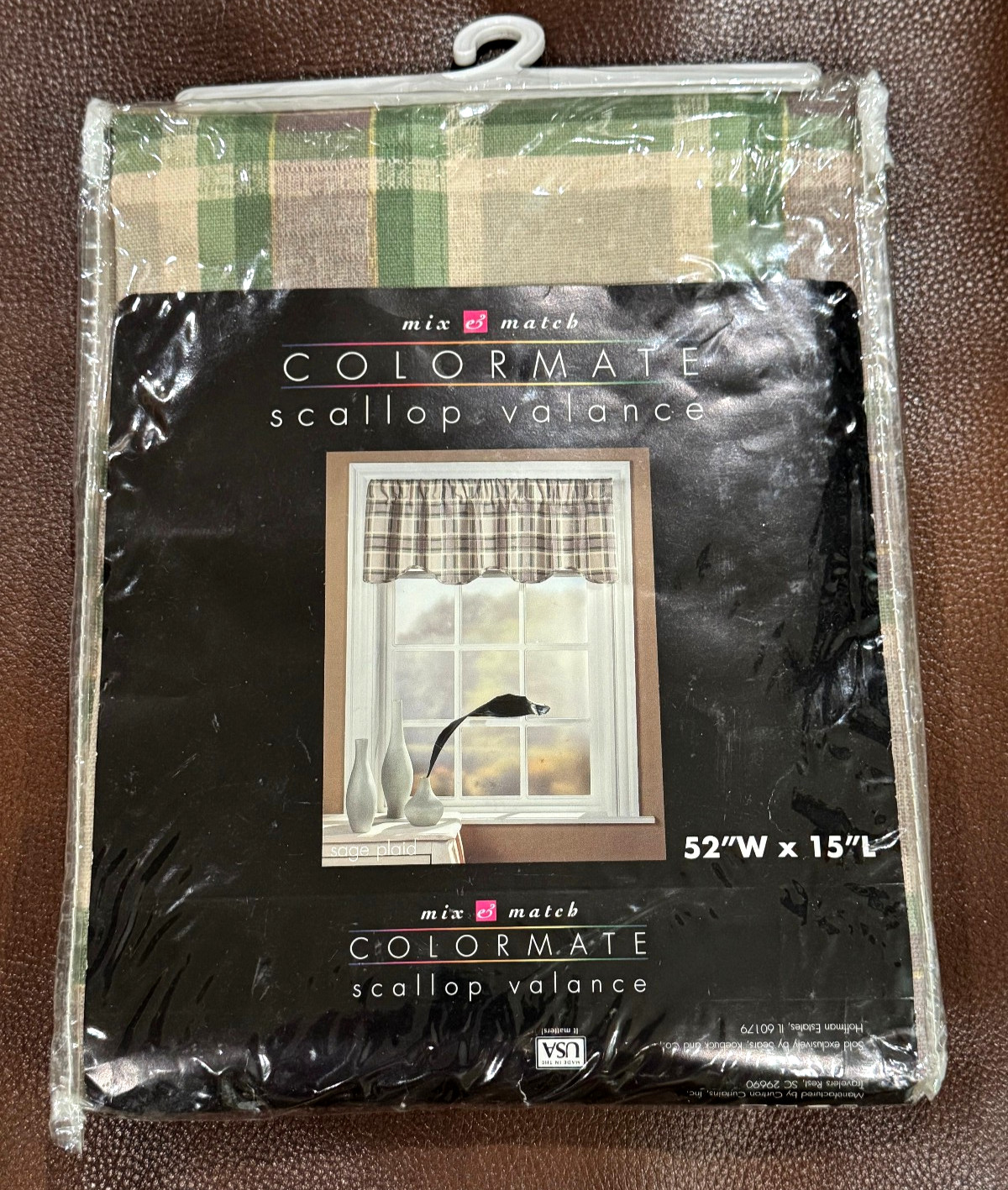 Colormate Valance 52 x 15 Sage Green Plaid Scallop 100% Duck Cotton VTG 2004 USA