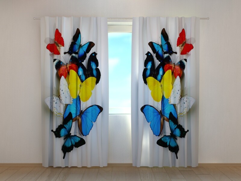 3D Lux Curtain Printed Colorful Butterflies on white by Wellmira Made to Measure