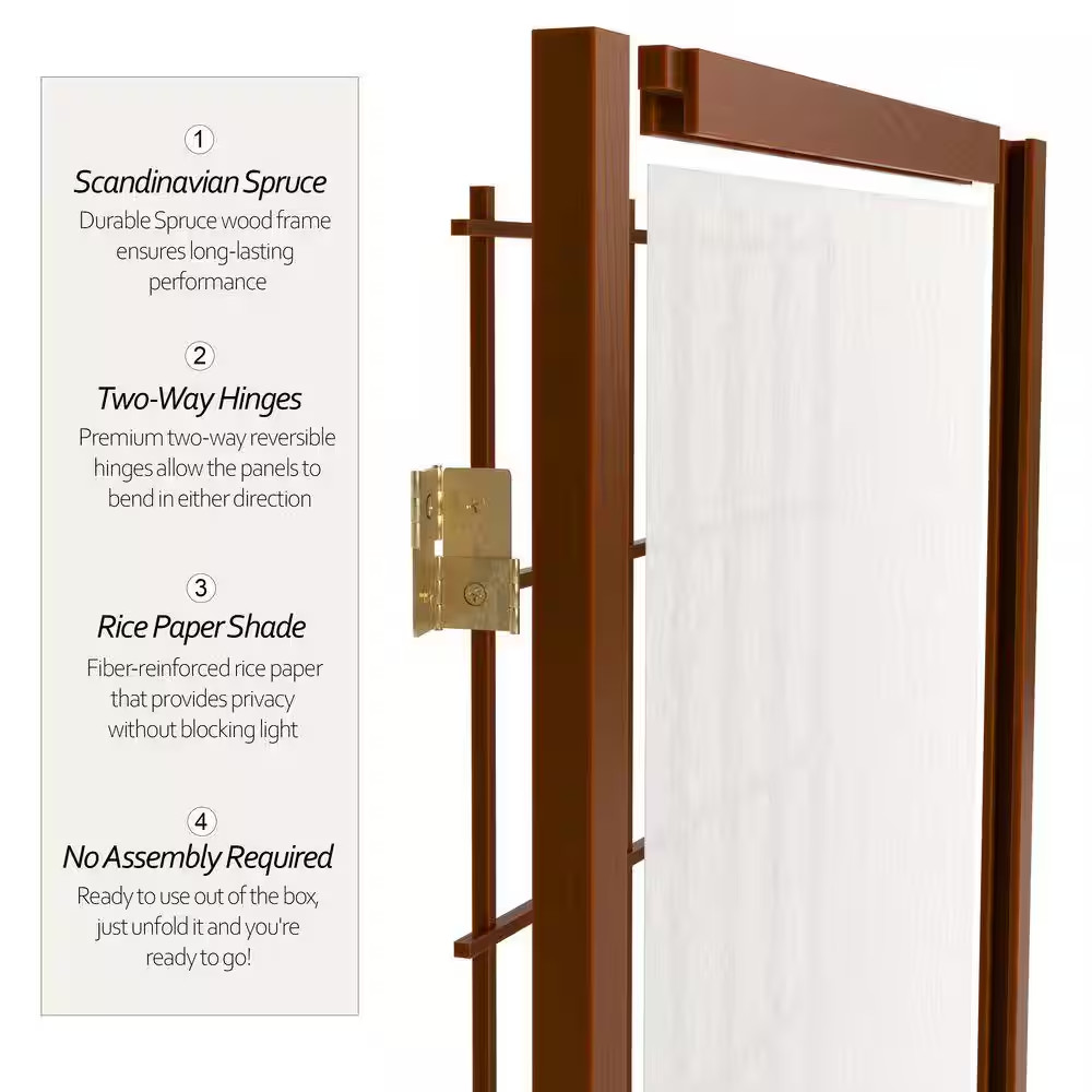3 Ft. Short Window Pane Shoji Screen – Walnut – 3 Panels