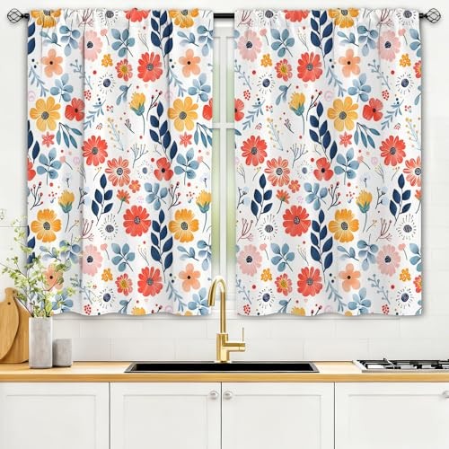 Kitchen Curtains, Spring Kitchen Window Tier Curtains, Rod Pocket Short Floral