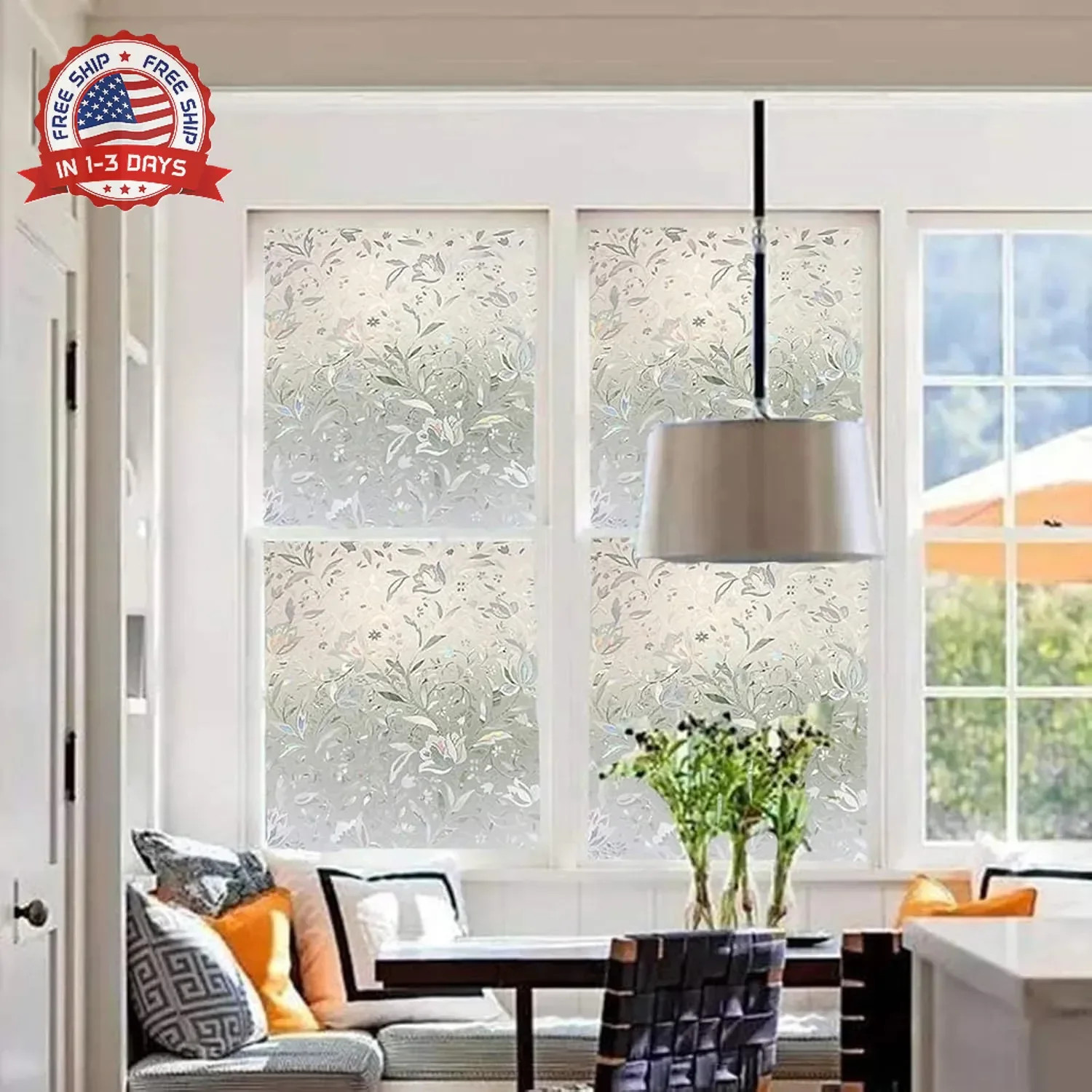 LEMON CLOUD Window Film, Decorative Window Privacy Film, 3D Stained Glass Window