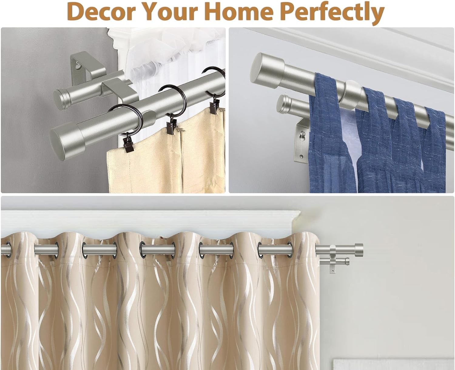 1 Inch Double Curtain Rods 66 to 120 Inches (5.5-10 Feet), Heavy Duty Adjustable