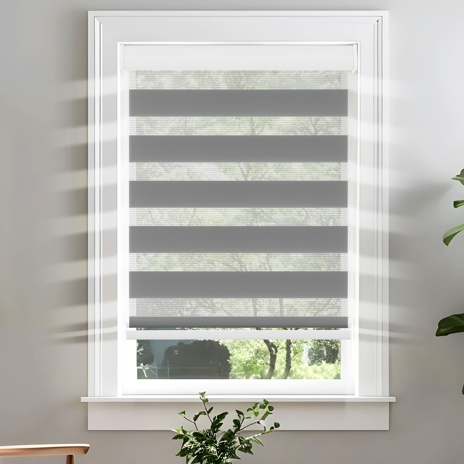 72″ Cordless Zebra Roller Shade Light Filtering Dual Layer Window Blind UV Proof