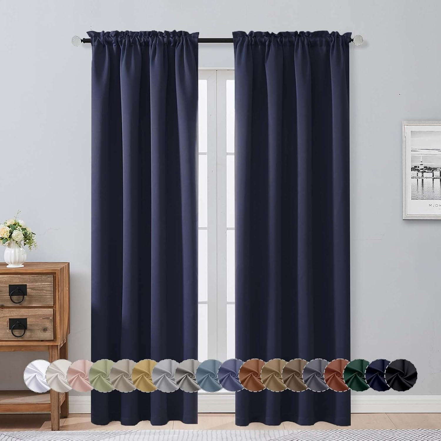 Navy Blue Blackout Curtains for Bedroom 84 Inch Length 2 Panels Set