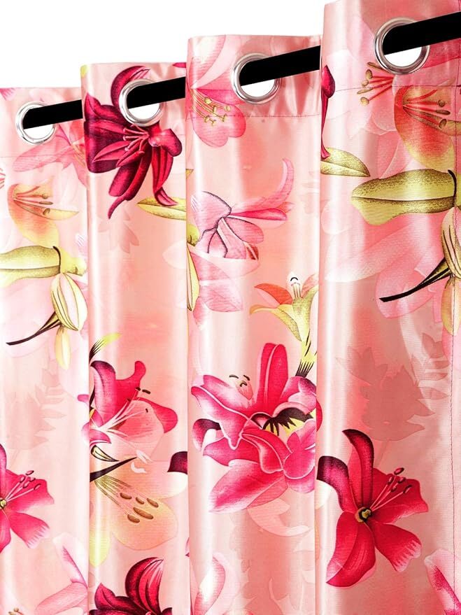 2 Pieces Pink 3D Flower Eyelet Polyester Window Curtains 5 7 9 Feet