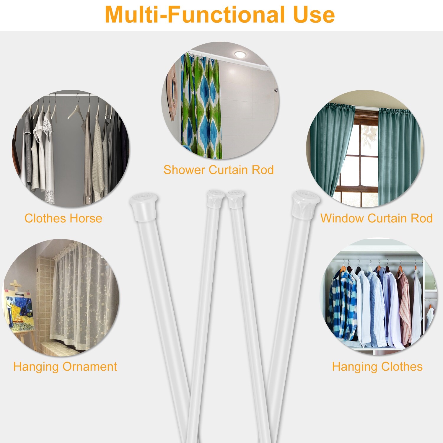 Heavy-Duty Carbon Steel Tension Curtain Rod Spring Load Adjustable Curtain Pole