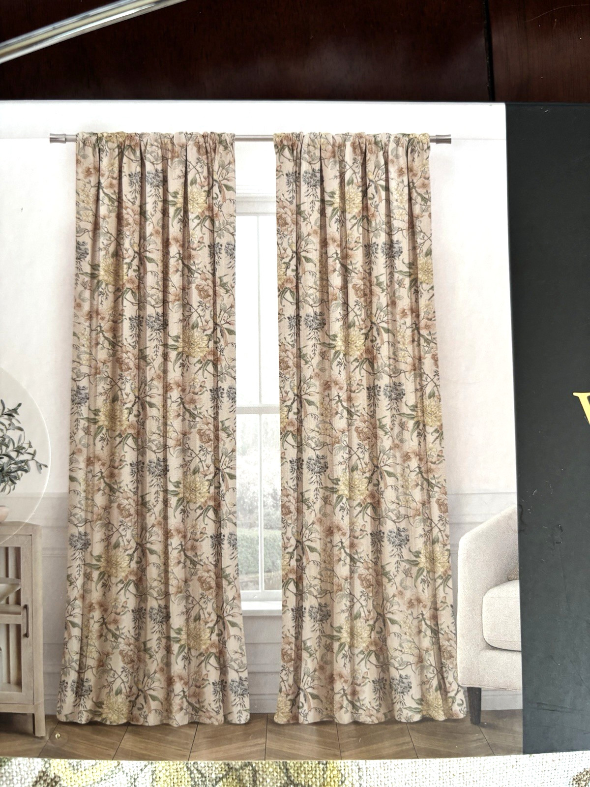 ENVOGUE Window Curtains 2 Panels Beige 37” x 84” Flowers Birds Floral New