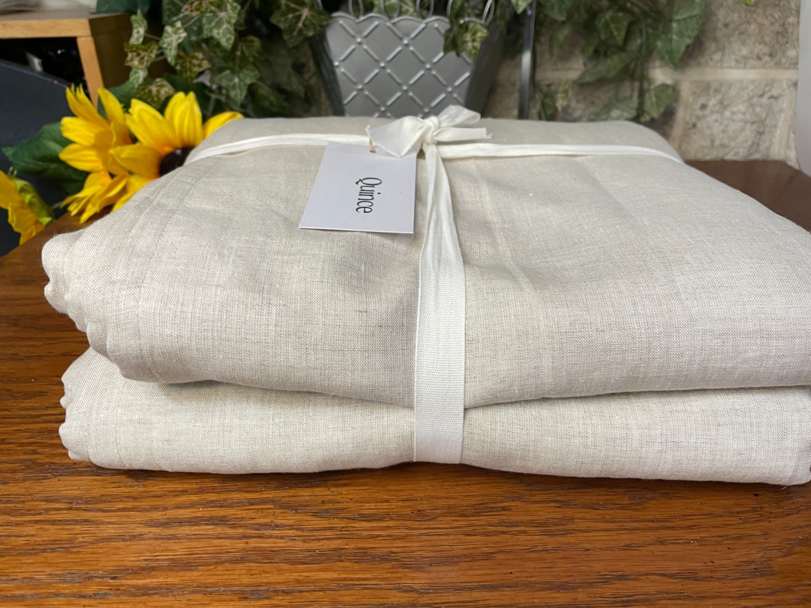 NWT QUINCE BLACKOUT EUROPEAN LINEN CURTAIN PANEL SET FLAX (2) 48 X 84 L $184
