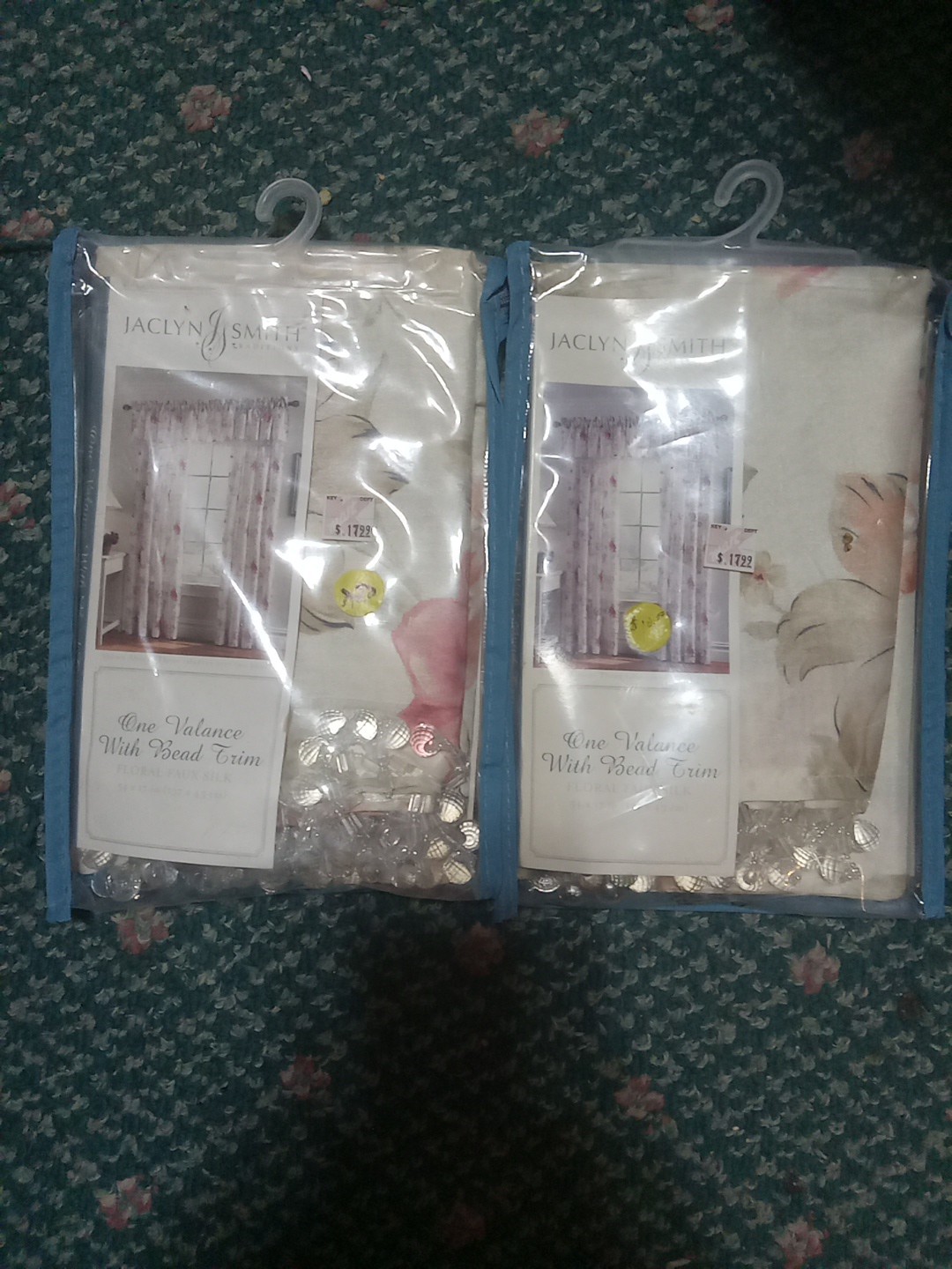 Vintage Jaclyn Smith 2 Valance With Bead Trim Floral Faux Silk 54×17 Set Of 2