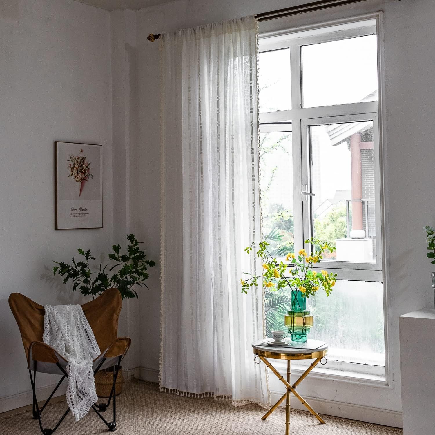 Bohemian-style embroidered linen curtains, 96 inches long, 2 panels,