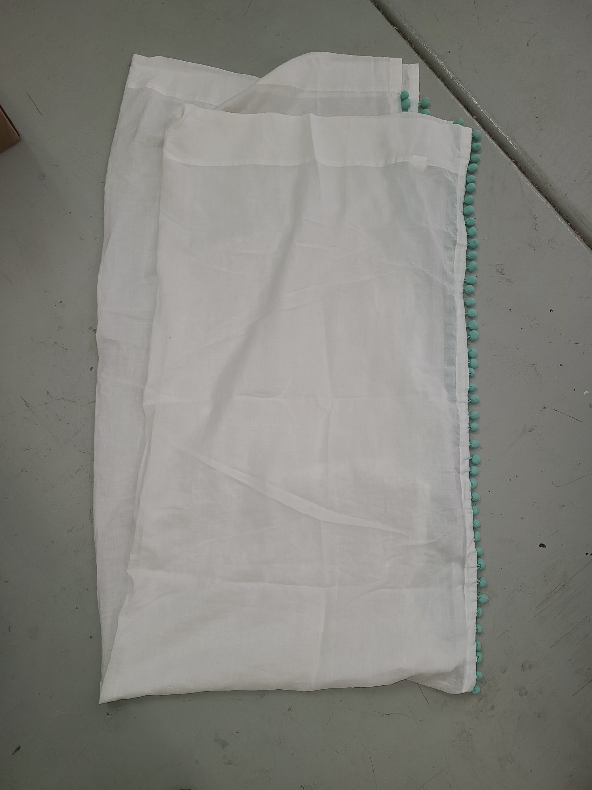 NWT Pottery Barn Teen Aqua Pom Sheer Drape Panel 44″ X 84″ – 1 Panel