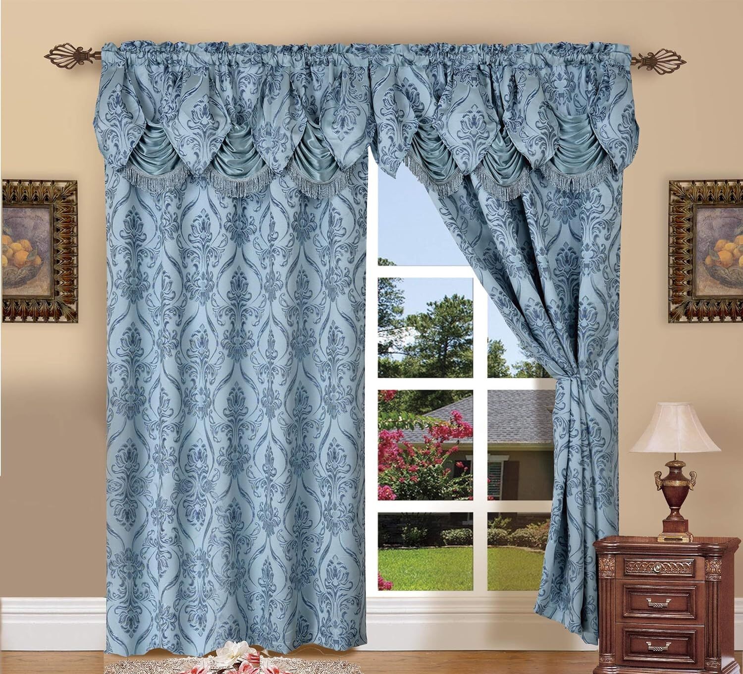 2 pc Window Set Solid Blue Curtains Panels Drapes Pair Valance 84 inch Darkening