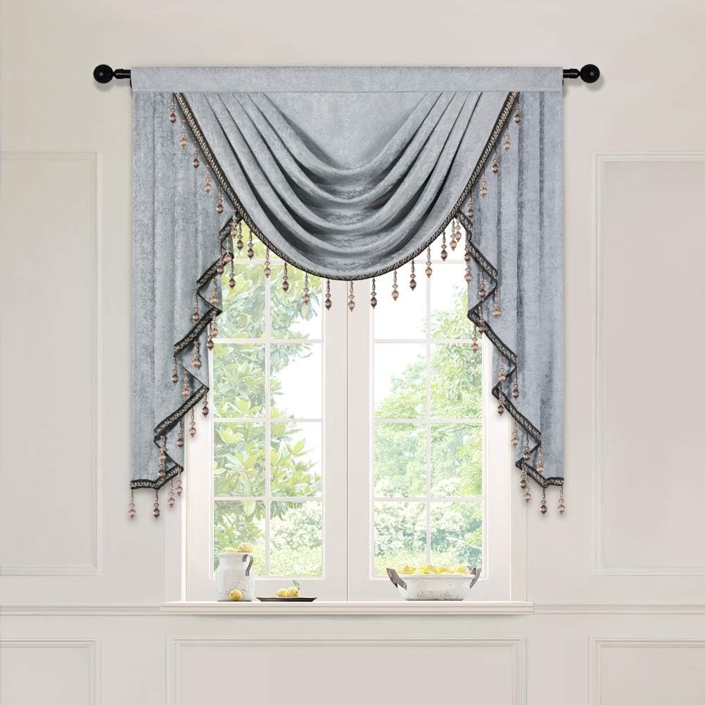 ELKCA Thick Double-Sided Chenille Window Curtains Single Swag Valance for Living