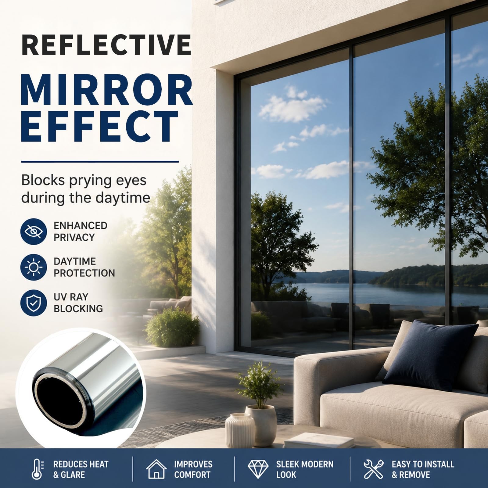 One Way Window Film, Daytime Privacy Mirror Window Tint, Static Cling Reflect…