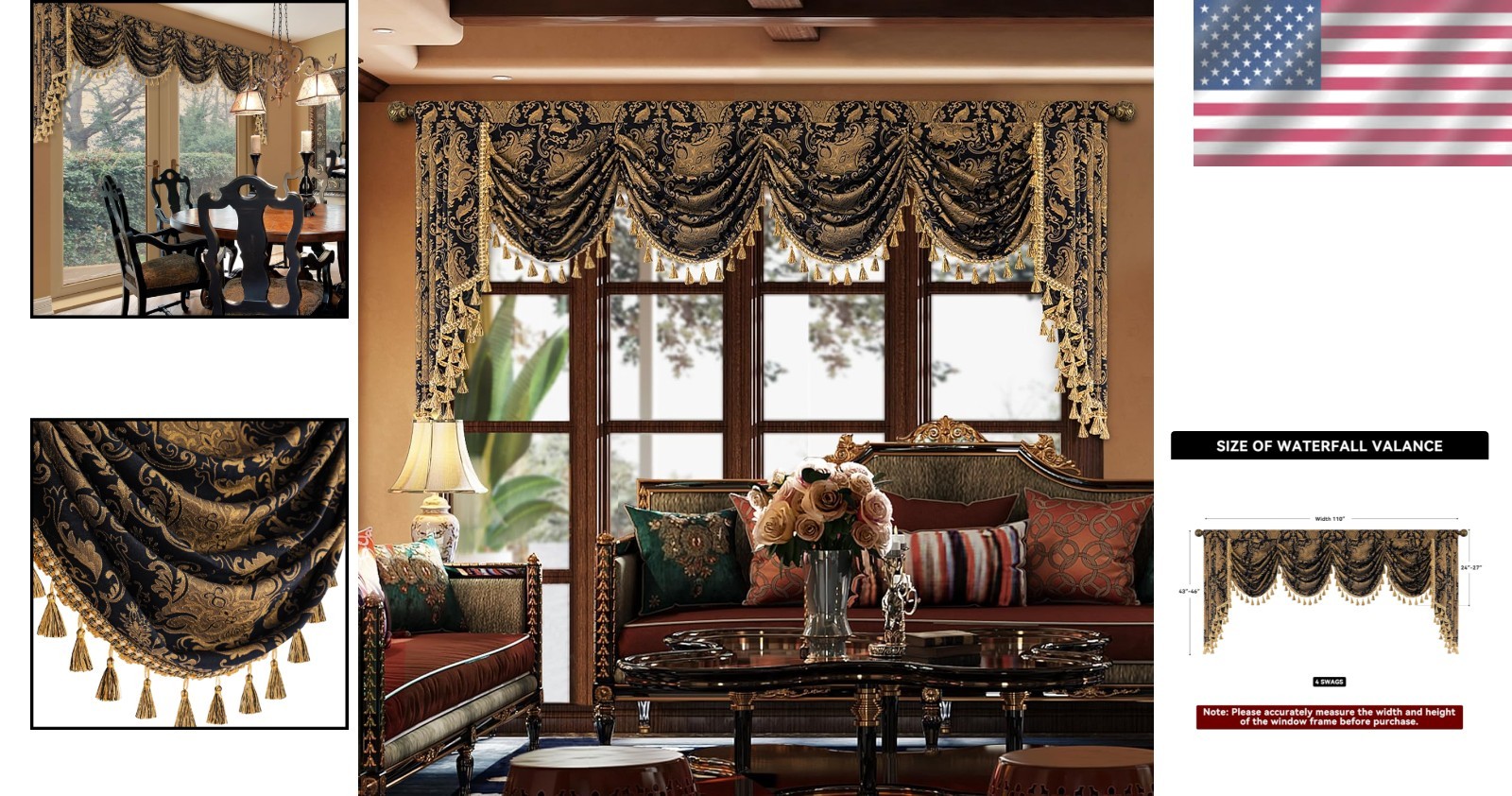 Waterfall Valance Curtain Damask Jacquard Black Window Treatments for Living …