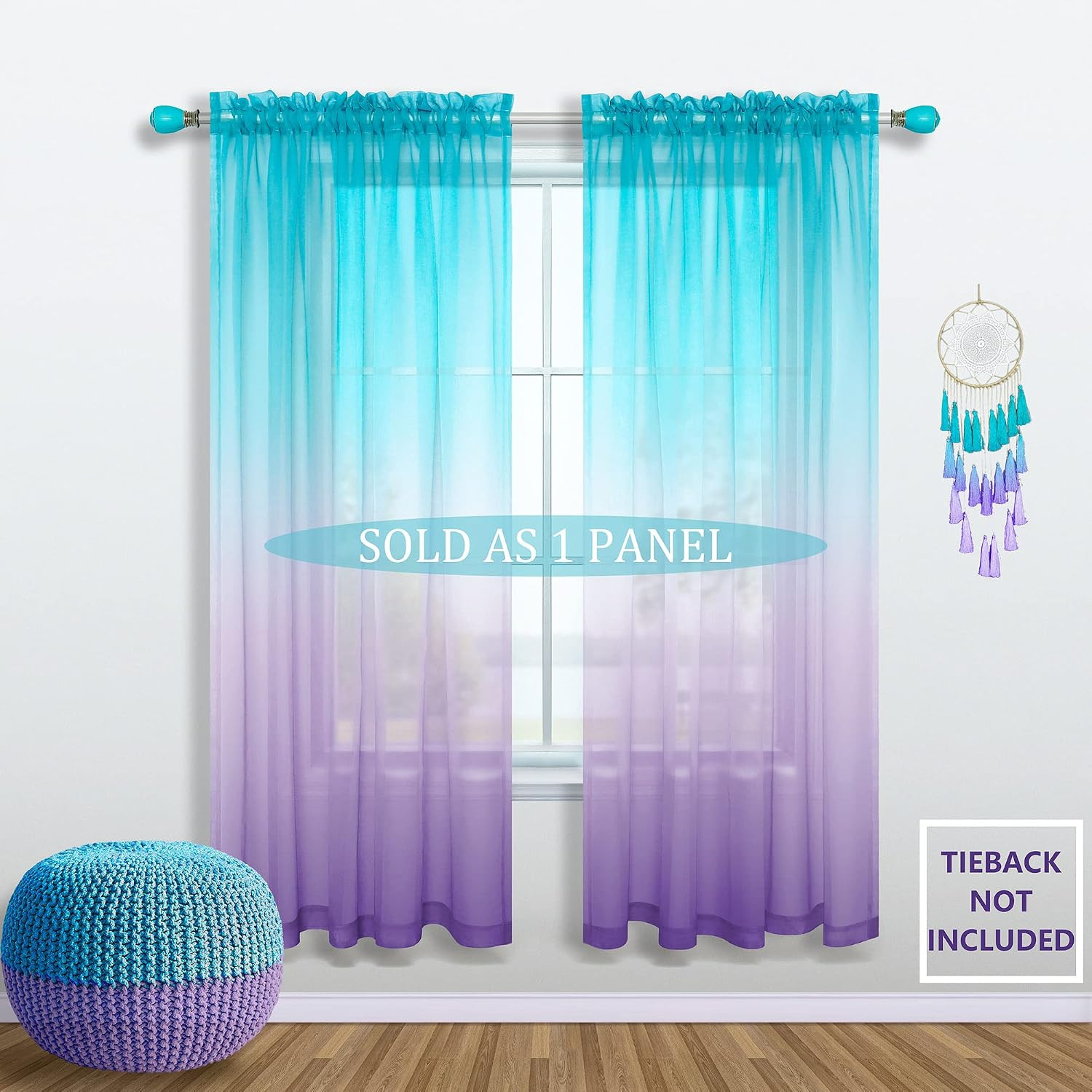 Mermaid Girls Curtains for Bedroom Decor Single Curtain Panel Pocket Window Shee