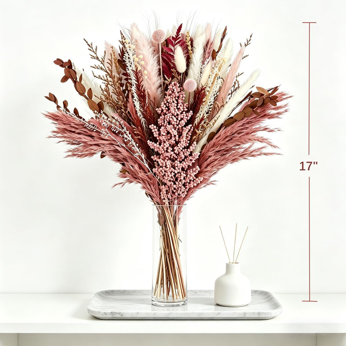 Dusty Rose & Terracotta Dried Pampas Grass Bouquet, Warm Boho Preserved Floral A