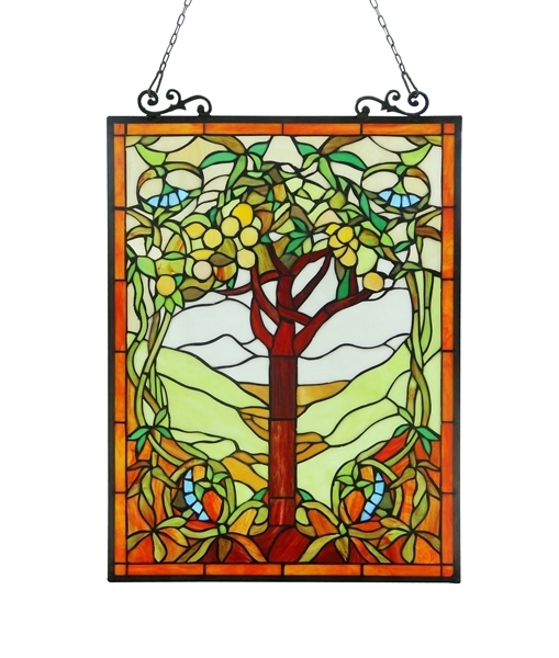 Stained Glass Window Panels Handcrafted Tree of Life Art Glass Matching PAIR