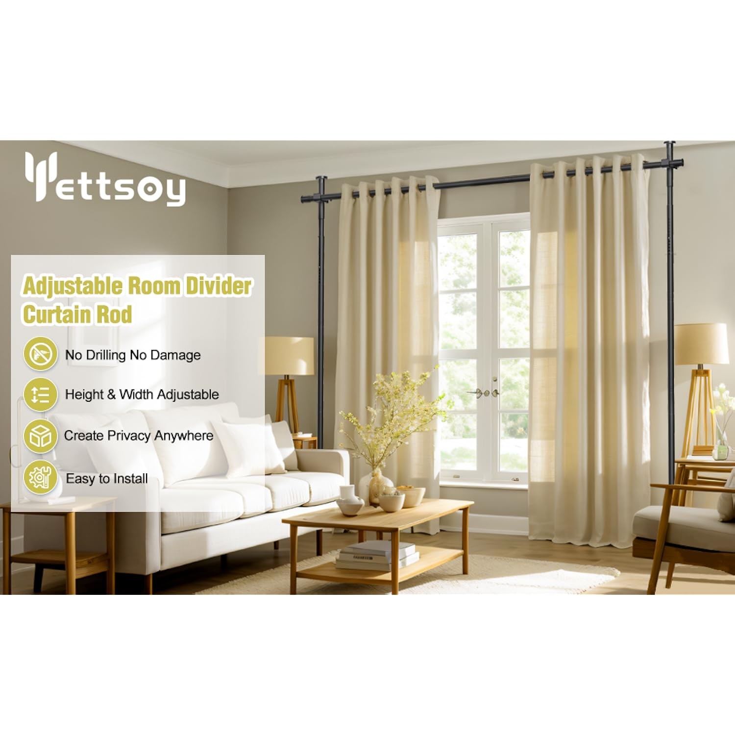 No Drilling Curtain Rod for Room Adjustable Tension Wall Divider Space Partition