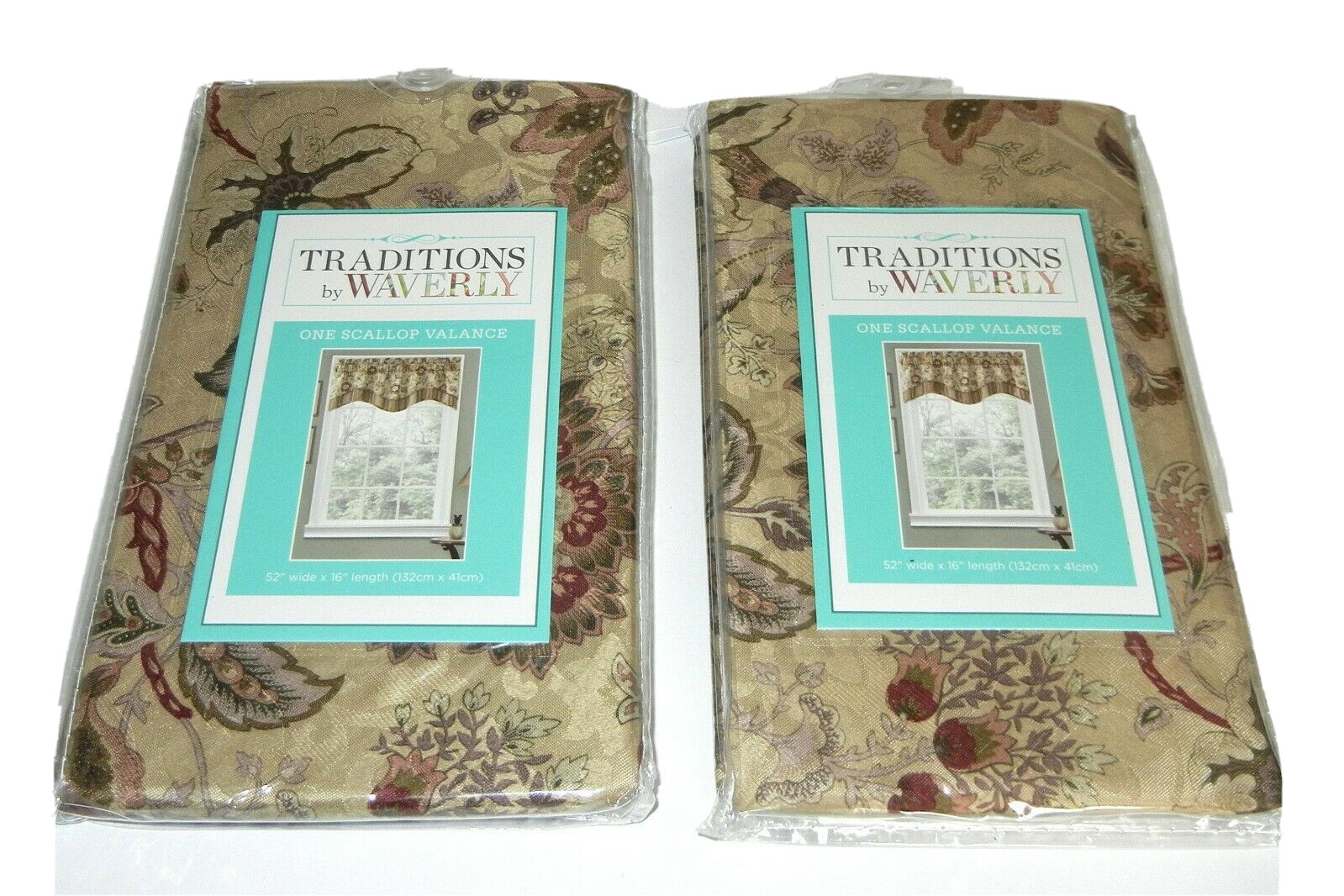 Two Waverly Traditions Navarra Antique Scallop Valances NIP 52 x 16″