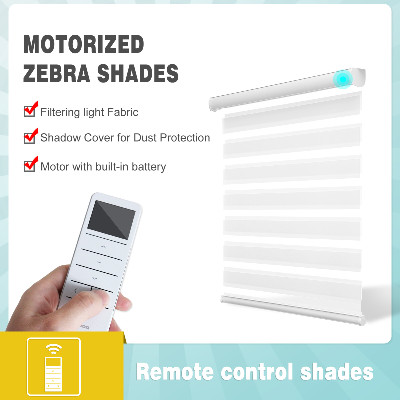 Light Filtering Motorized Waterproof Zebra Blind Roller Shade Window Blinds