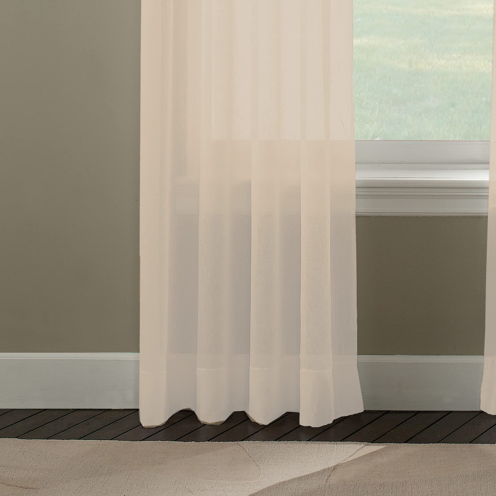 Trinity Crinkle Voile Sheer Curtain Panel, 51 by 63″, Oyster