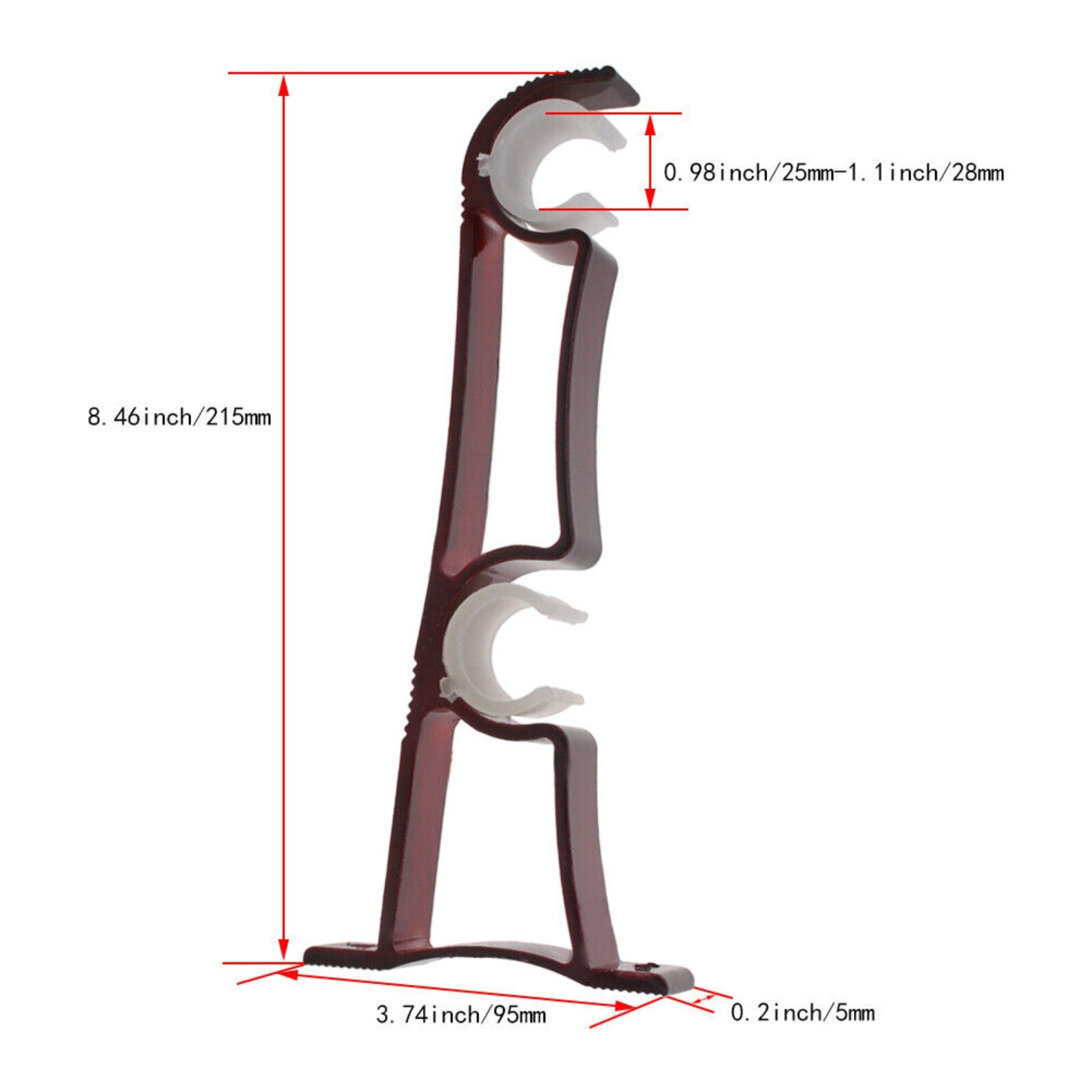 8.5″Curtain Rod Double Bracket Pole Holders Aluminum Support for 25-28mm Dia Rod