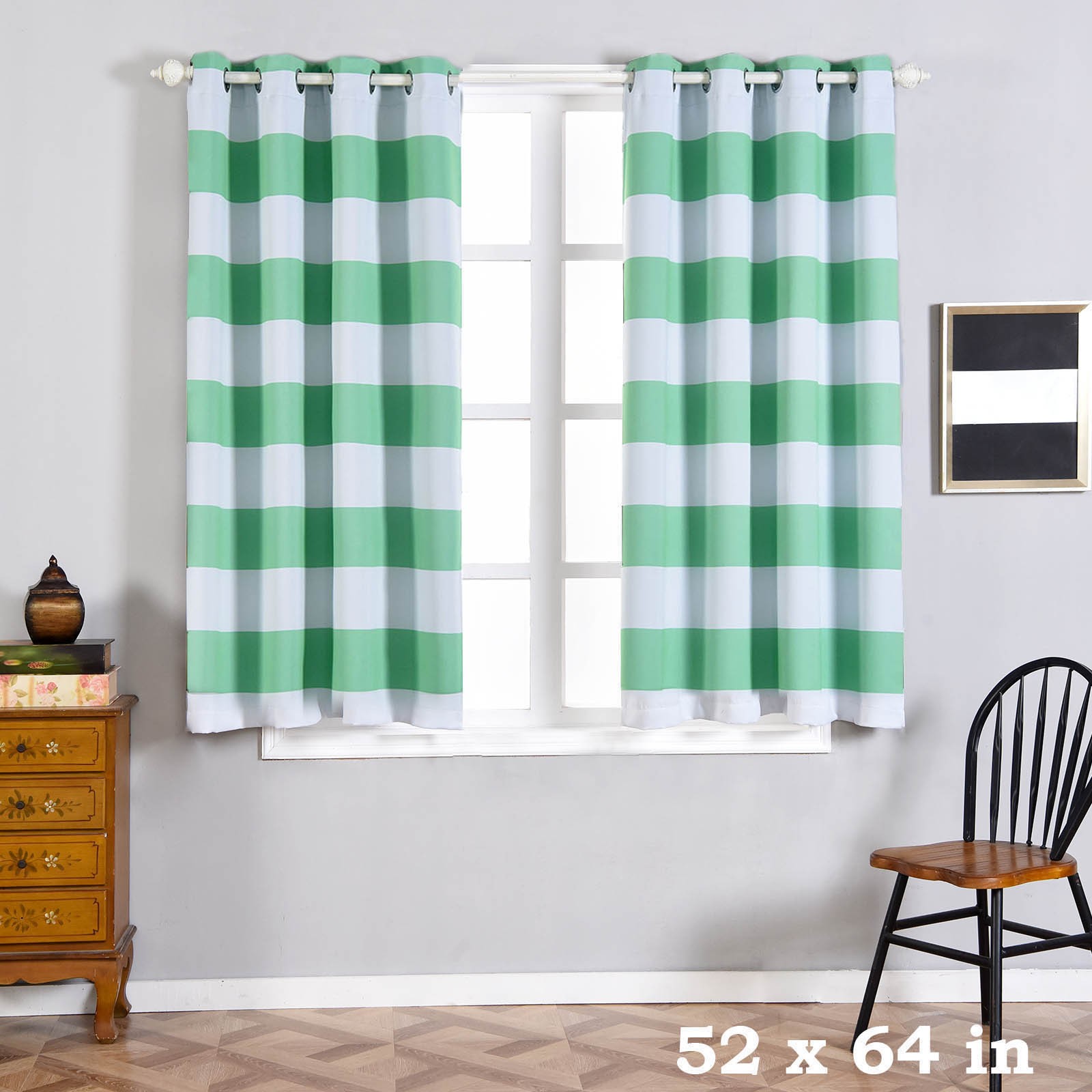 2 pcs 52″ x 64″ Cabana Stripe Blackout Grommet Window Curtains Drapes Home SALE