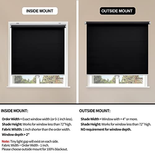 out Roller Shades Blinds Cordless for Windows Pull Down Room 35″W x 72″H Black