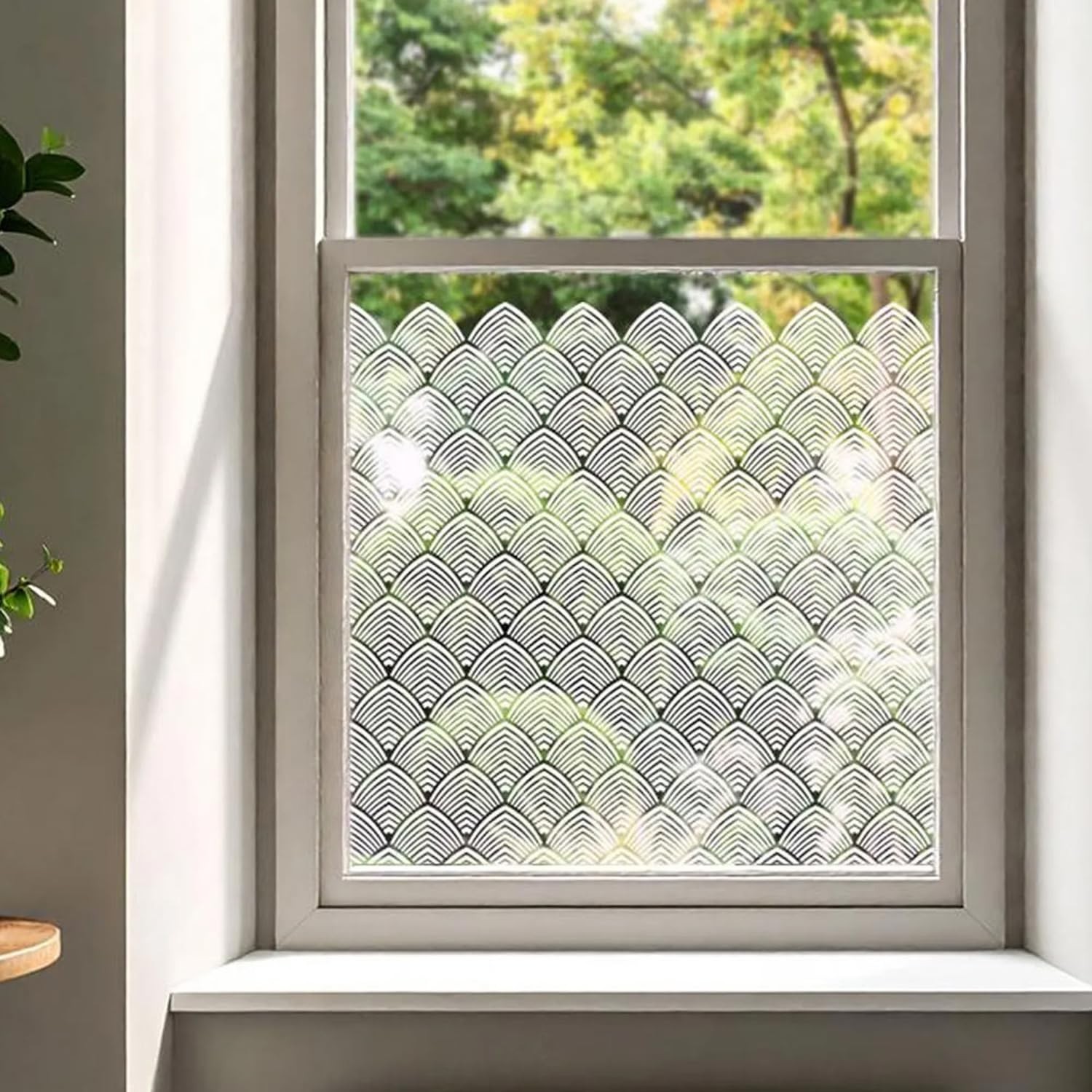 47.24×14.96in Stained Pure White Stripe Art Deco Window Film Retro Style,Doub…