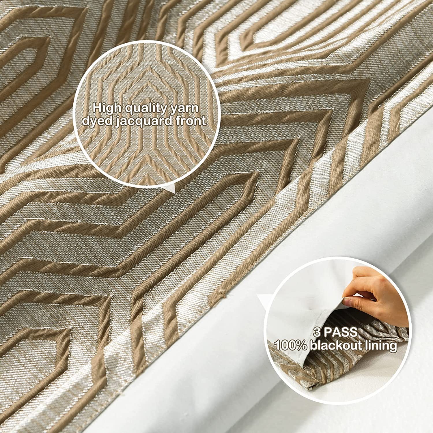 Drapexpert Light Brown And Silvery 100 Blackout Jacquard Geometric Pattern