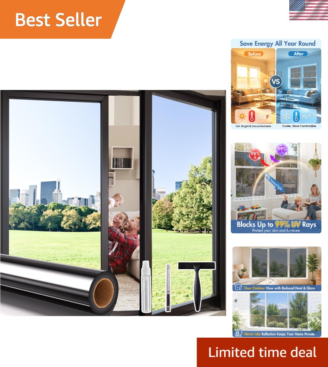 Adhesive One Way Privacy Film – Easy Install 3-Tool Kit, 17.5 x 78.7 Inch, Black