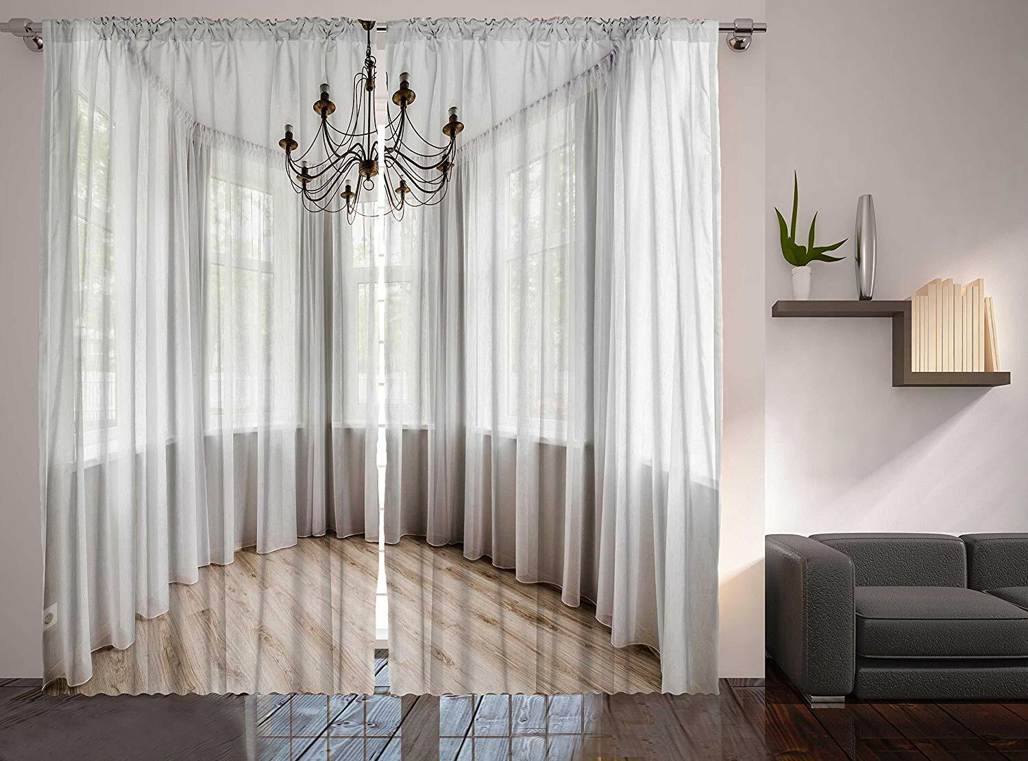 3D Crystal Light Chandelier Balcony Window Curtain 2 Panel H210 cm x 220 cm