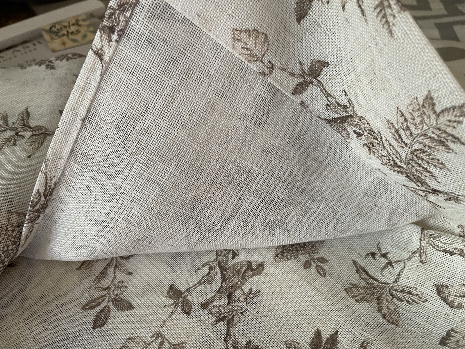 LAURA ASHLEY Birds Meadow Floral Natural Linen Blend Curtain Panel Set NEW 38X96