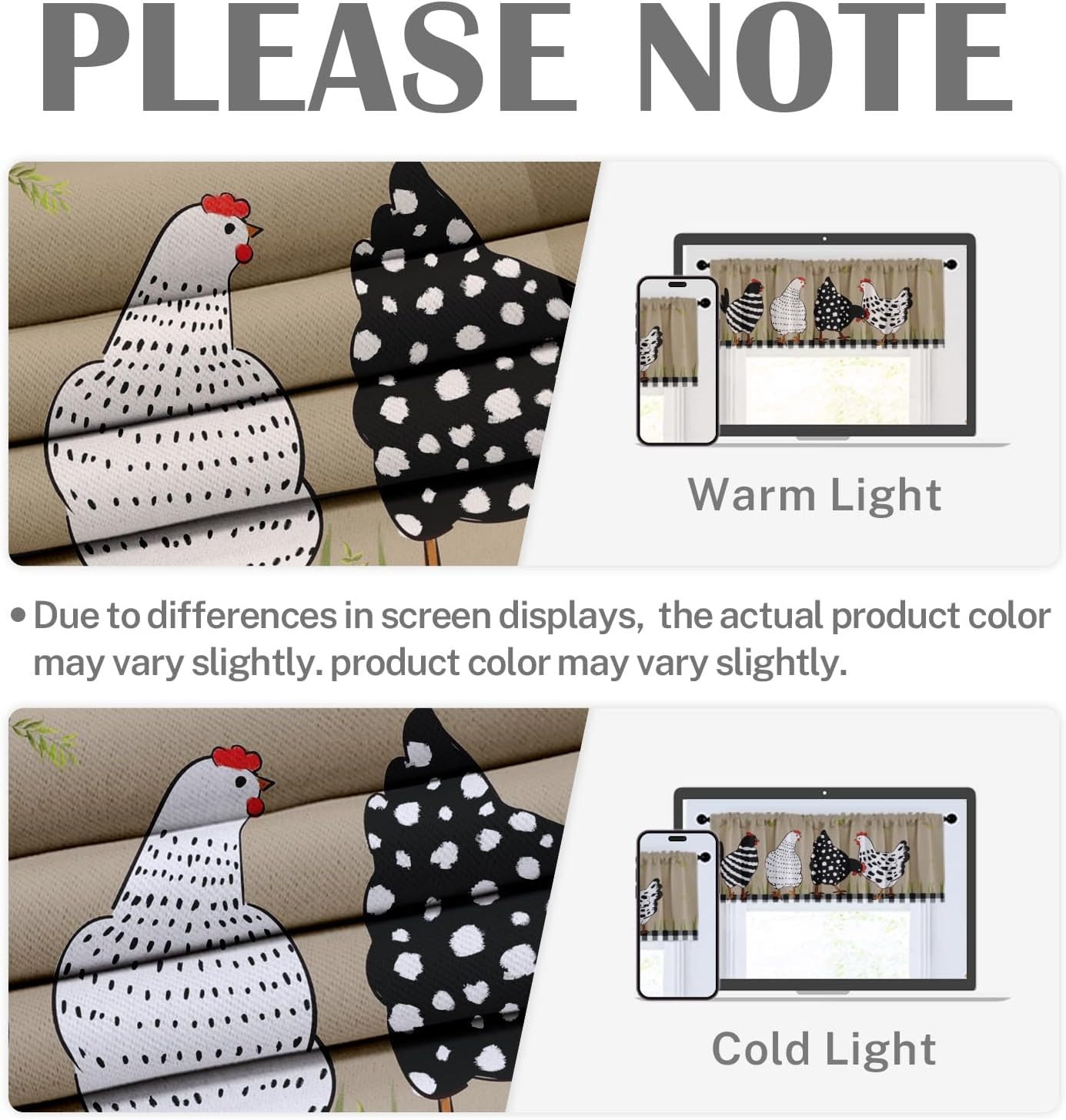 2 Pack Valances Window Treatments, Black White Rooster Farmhouse Funny Chicken B
