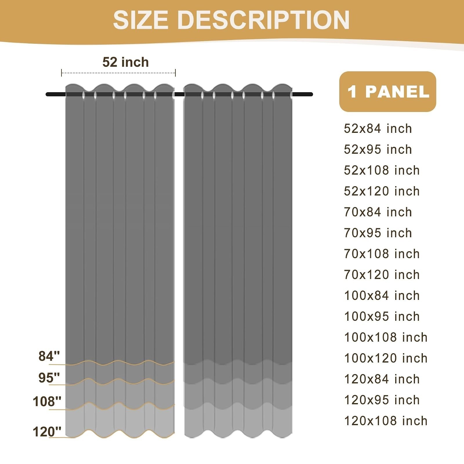 BONZER Outdoor Curtains Waterproof Blackout 52W x 84L inch Silver