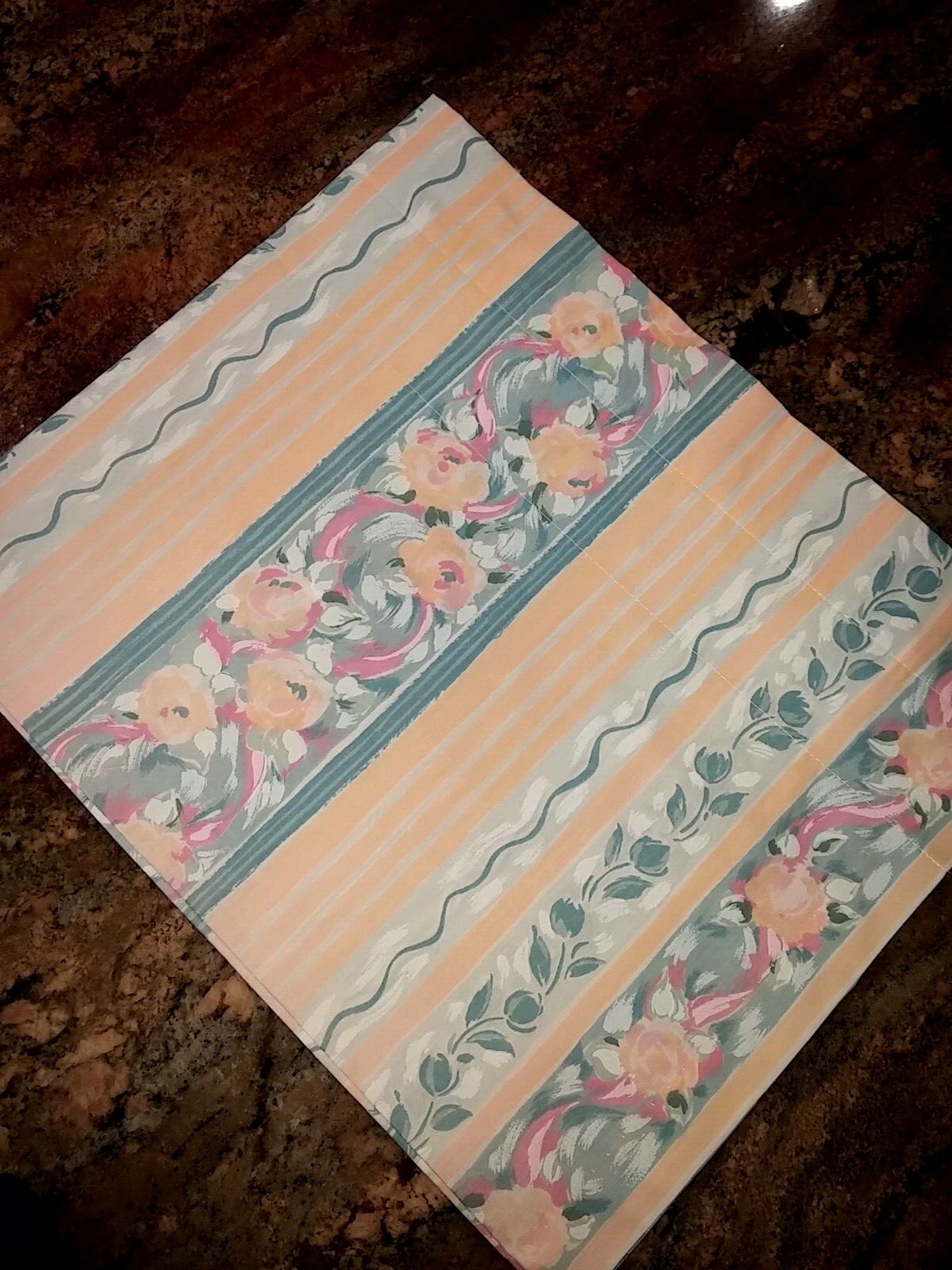 Croscill Fiesta Peach & Blue Blouson Valance Curtain 18”x 87”