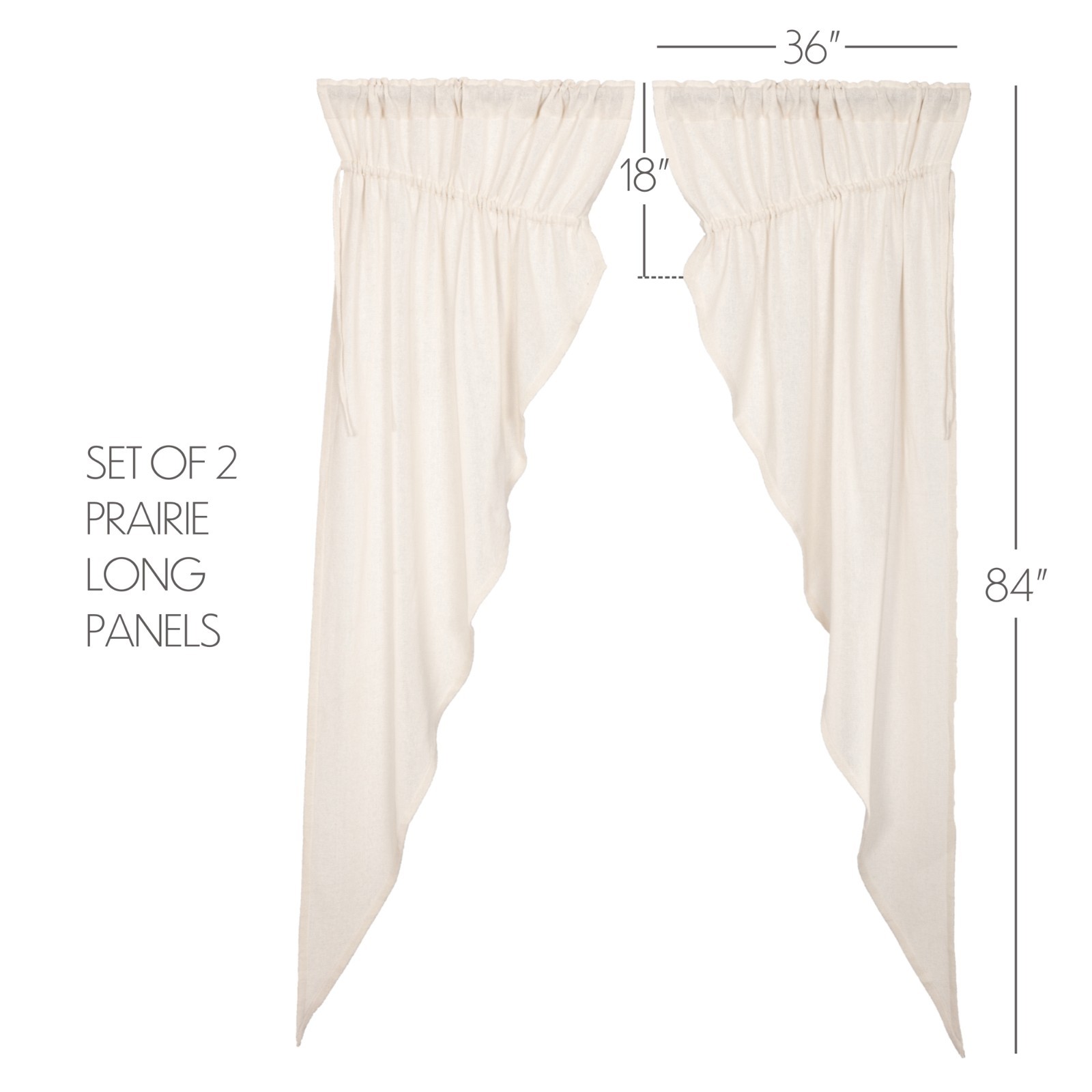 MUSLIN RUFFLED UNBLEACHED Natural PRAIRIE Long Panel Set 84″ Long Country
