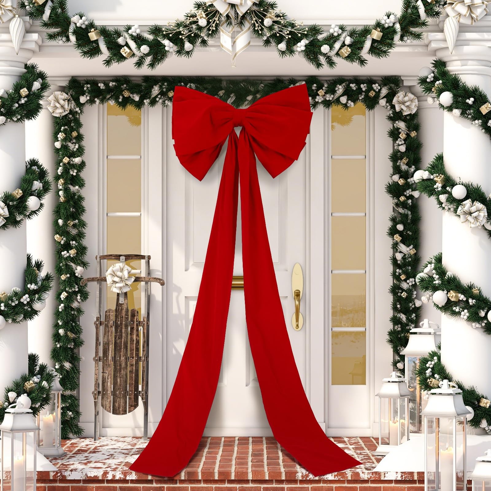 1 Pack Extra Large Christmas Front Door Bow Decorations 27 x 78 Inch Red Gian…
