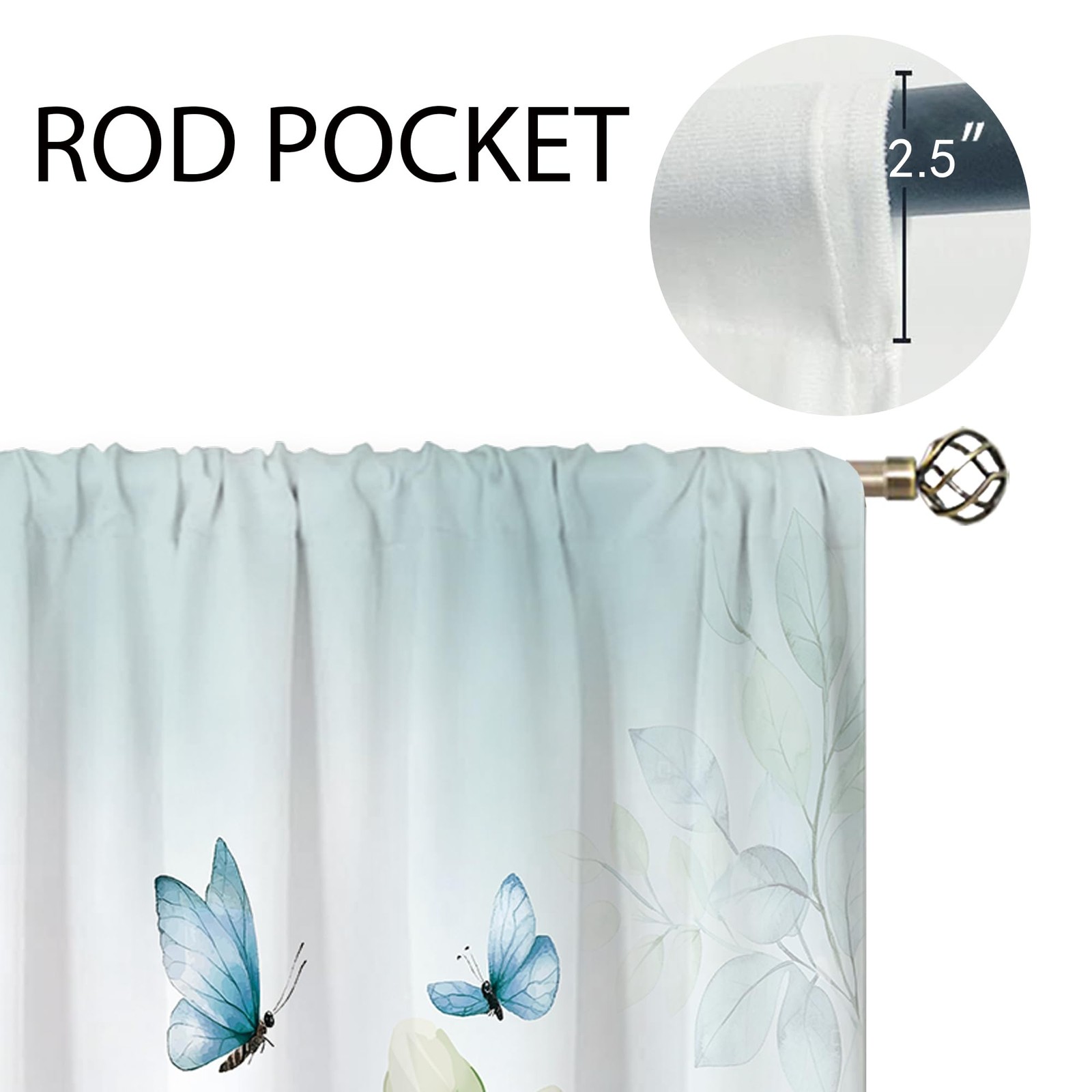 Teal Green Flower Butterfly Kitchen Curtains Floral Plant Leaves Bathroom Cur…