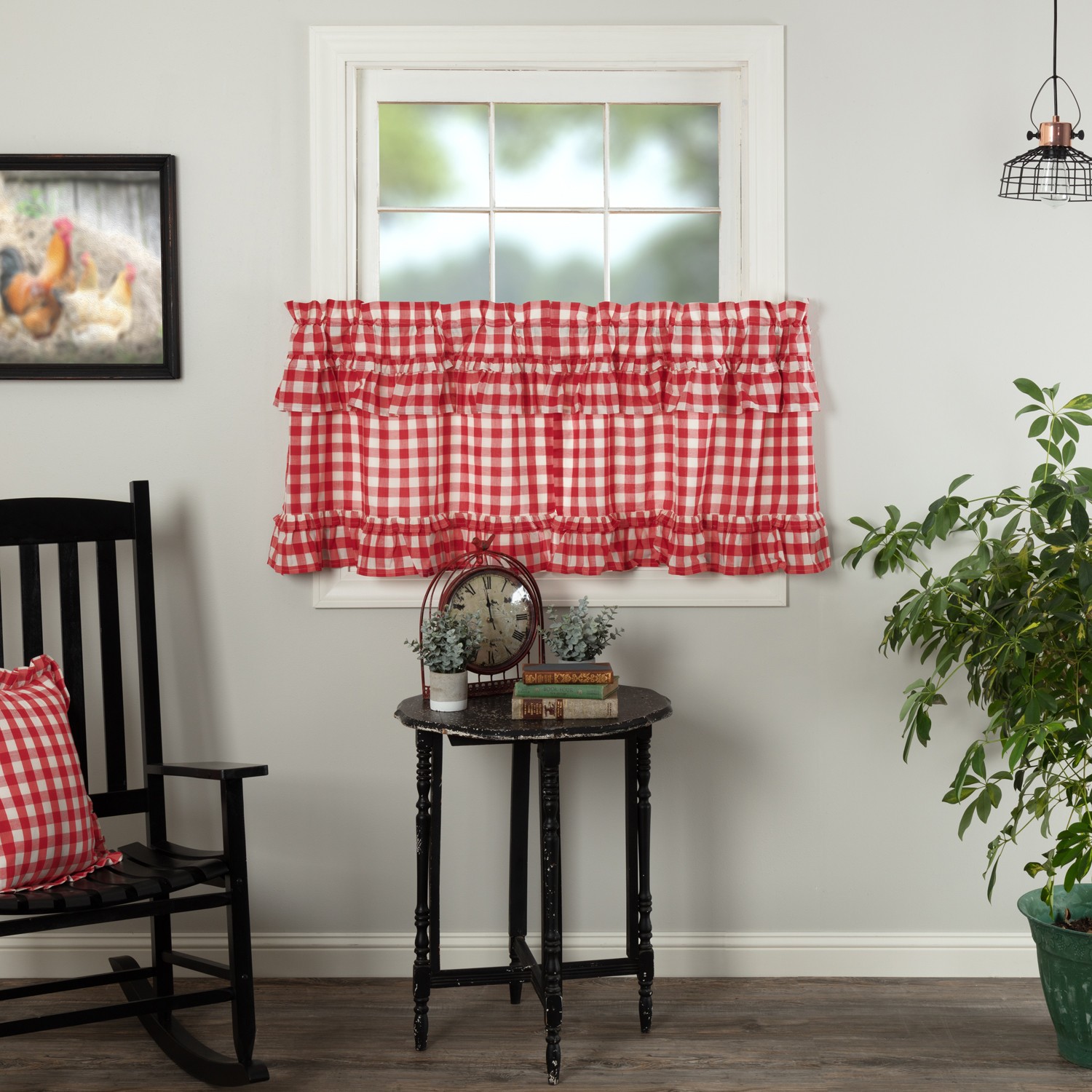 Farmhouse 24″x36″ Tier Pair Red Rod Pocket Kitchen Window Curtains VHC Brands