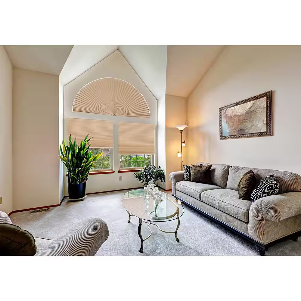 No Tools Original Arch Light Filtering Pleated Fabric Shade Natural Beige, 72 In