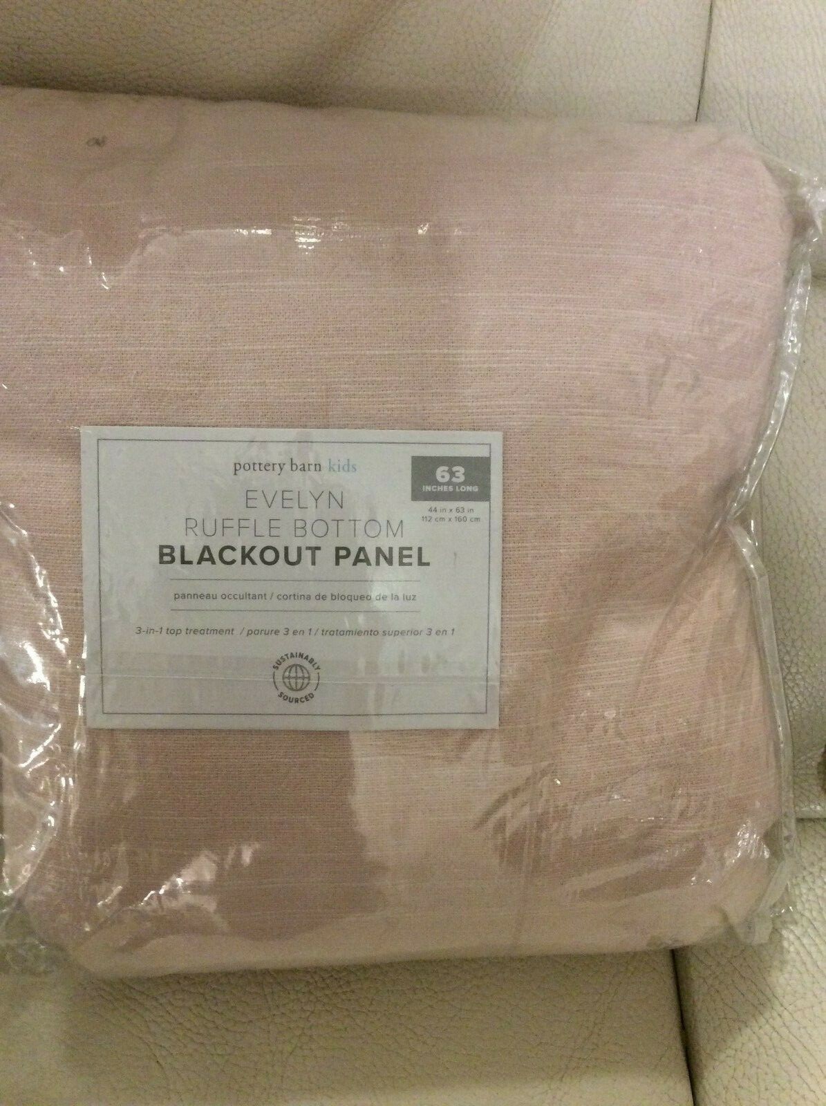Pottery Barn Kids Evelyn Ruffle Bottom Blackout Panel 44×63 Blush Pink linen