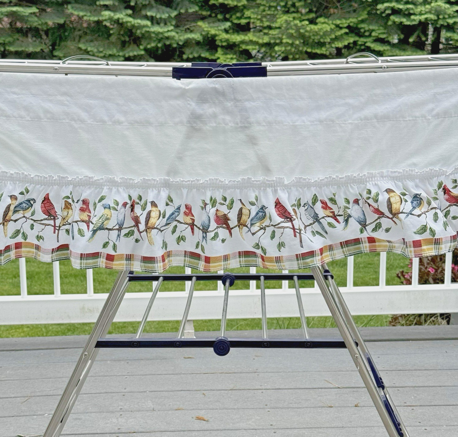 Vtg Window Toppers Songbirds Plaid Valance Ruffle Cardinal Blue Jay Birds 13×51″