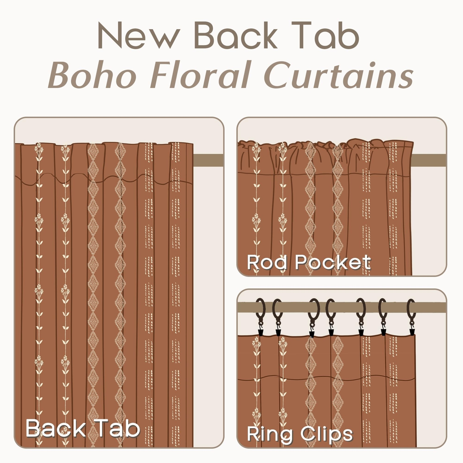 Boho Curtains 2 Panels Patterned Farmhouse Curtains for Living Room Bedroom,V…